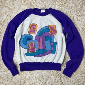 Vintage 1980s Jog Togs Girls 14 Colorful Numbers Purple Pullover Sweatshirt